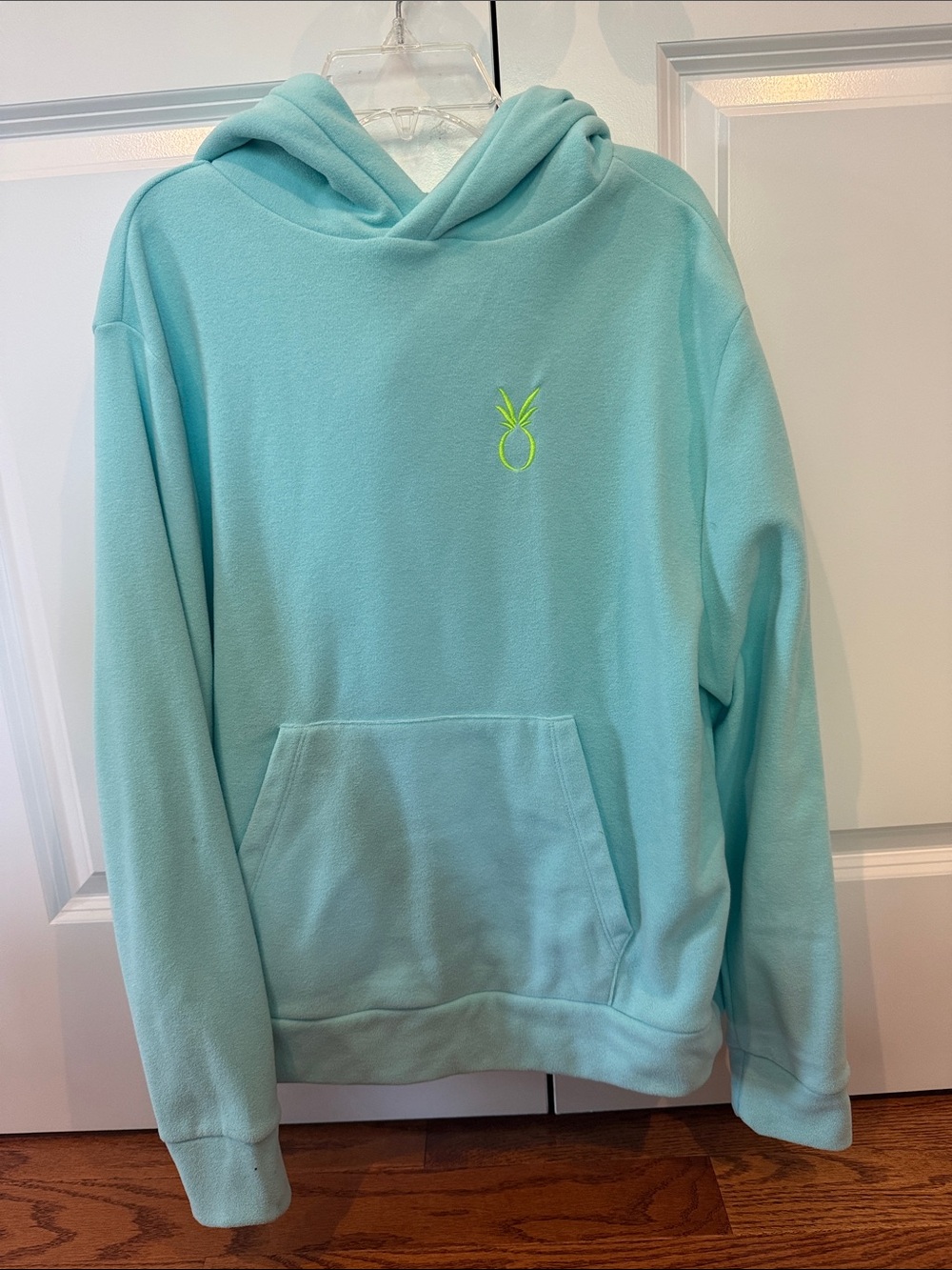 Dudley Stephens Aqua Hoodie with Neon Pineapple Emblem size M